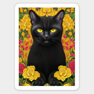 Majestic Floral Black Cat Sticker