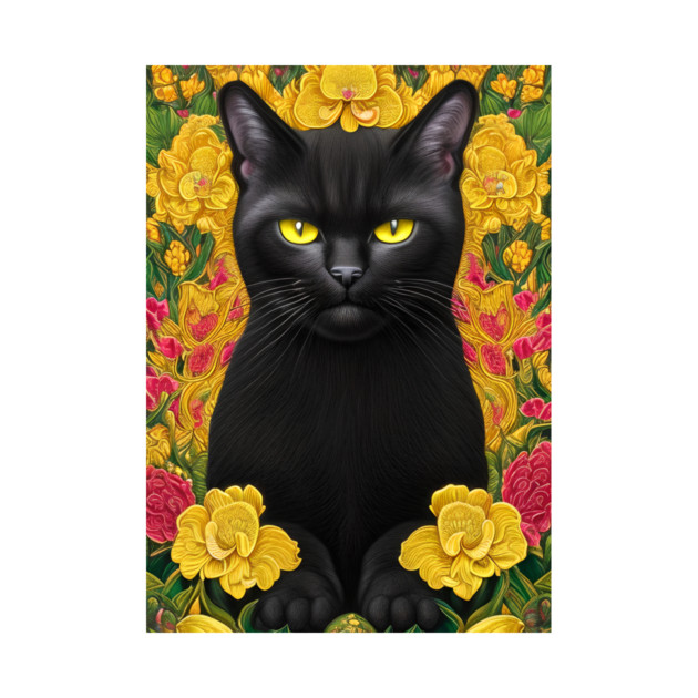 Majestic Floral Black Cat by The WYLD Tribe