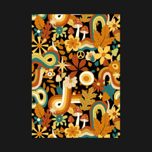 Retro Floral Peace Pattern T-Shirt