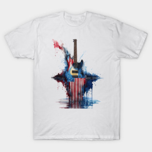 4th of July Guitar Design with American Flag T-Shirt