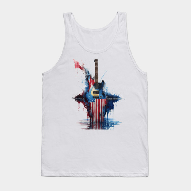 4th of July Guitar Design with American Flag Tank Top by Pixel Threads 