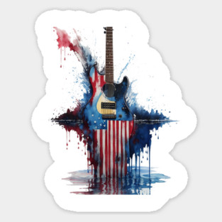4th of July Guitar Design with American Flag Sticker