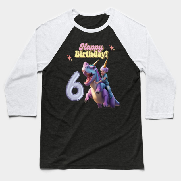 Happy Birthday , 6th birthday unicorn Baseball T-Shirt by Pixel Threads 
