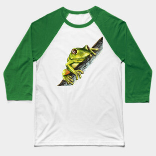 Green tree frog on a branch with big eyes Baseball T-Shirt