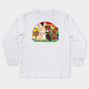 LGBTQIA+ - Fennec Fox + Red Panda Hug Kids Long Sleeve T-Shirt