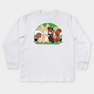 Aromantic - Fennec Fox + Red Panda Hug Kids Long Sleeve T-Shirt