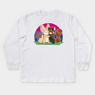 Bisexual - Fennec Fox + Red Panda Hug Kids Long Sleeve T-Shirt