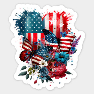 America Patriotic Stars Butterflies and Hearts Sticker