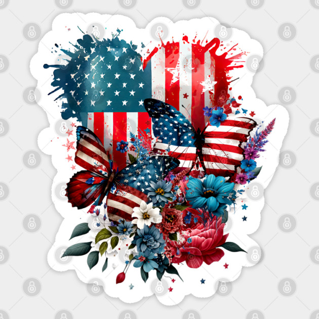 America Patriotic Stars Butterflies and Hearts Sticker by Joaddo