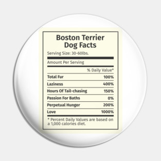Boston Terrier Nutrition Facts Pin