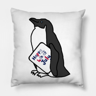 Happy 4th of July says Cute Penguin Pillow