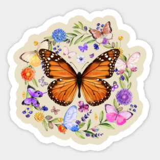 Pollinator Butterflies & Flowers Cottage core Aesthetic Sticker