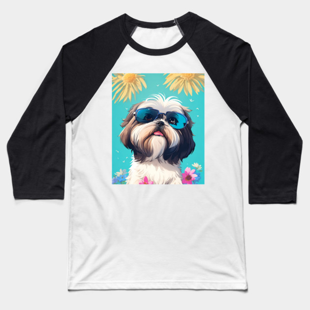 shih tzu Baseball T-Shirt by Pixel Threads 