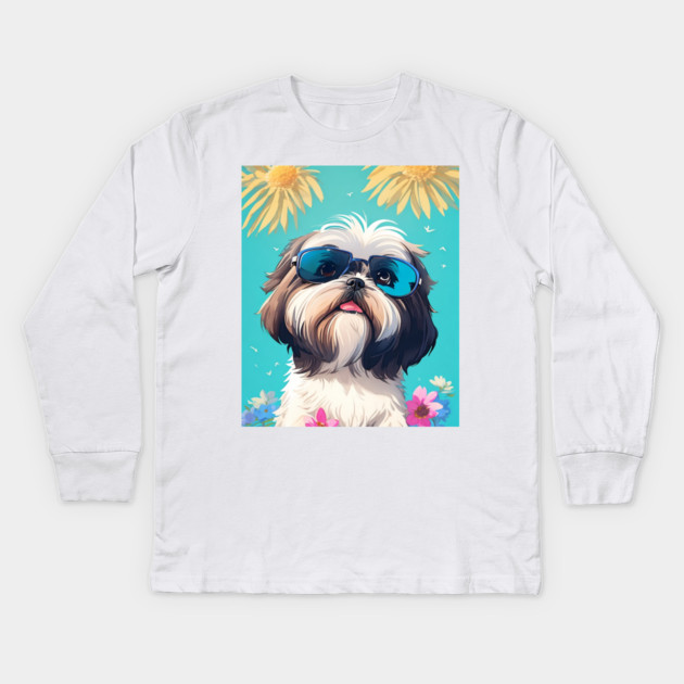 shih tzu Kids Long Sleeve T-Shirt by Pixel Threads 