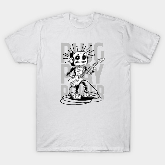 Metal Pulse. Robot Guitarist (B&W) T-Shirt by filiposwear