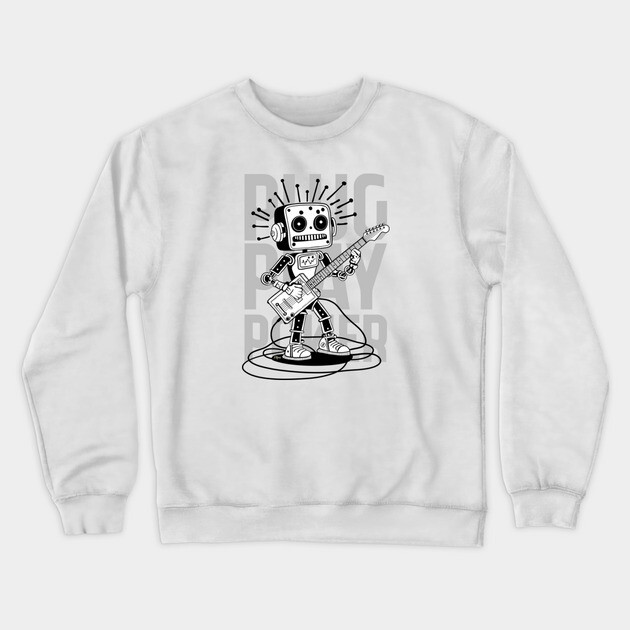 Metal Pulse. Robot Guitarist (B&W) Crewneck Sweatshirt by filiposwear