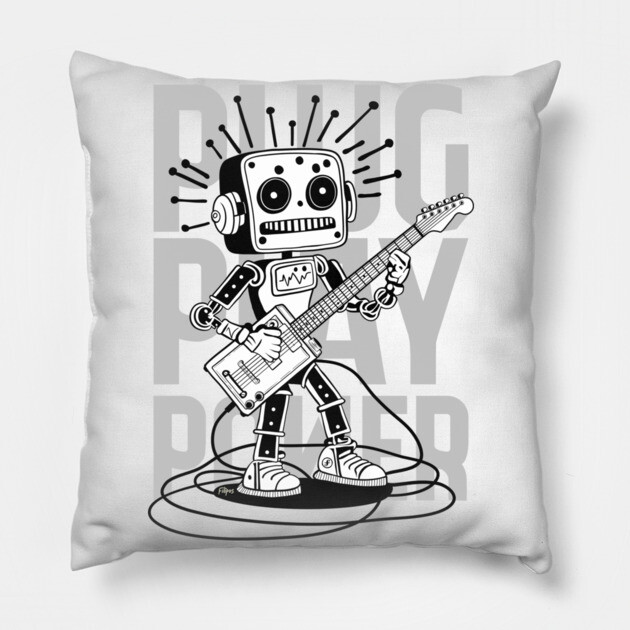 Metal Pulse. Robot Guitarist (B&W) Pillow by filiposwear
