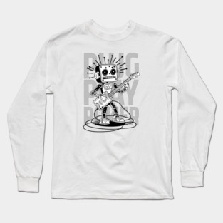 Metal Pulse. Robot Guitarist (B&W) Long Sleeve T-Shirt