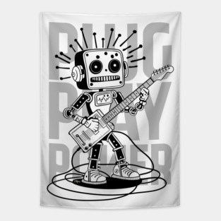 Metal Pulse. Robot Guitarist (B&W) Tapestry