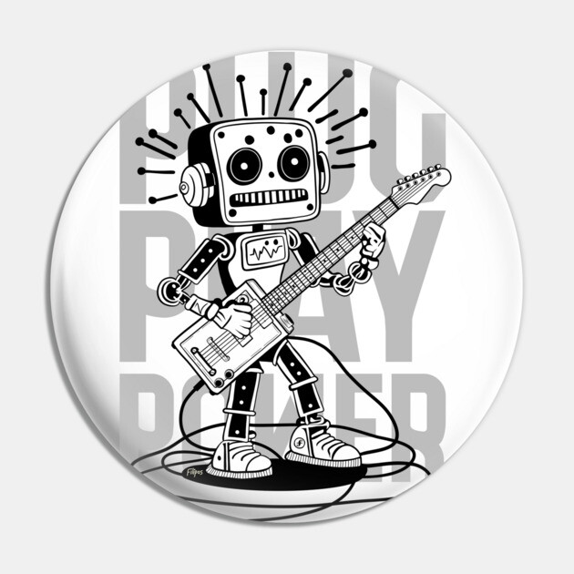 Metal Pulse. Robot Guitarist (B&W) Pin by filiposwear