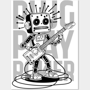 Metal Pulse. Robot Guitarist (B&W) Posters and Art