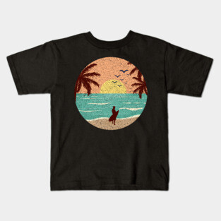 Retro Beach Scene at Sunset with Surfer Kids T-Shirt