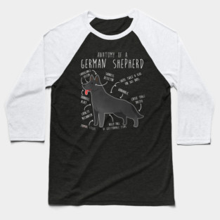 Black German Shepherd Dog Anatomy Baseball T-Shirt