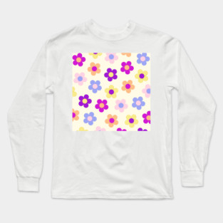 Flower Power Pattern on Yellow Long Sleeve T-Shirt