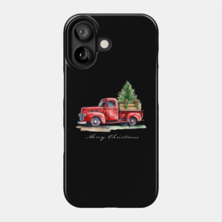 Classic Red Vintage Wagon Truck Christmas Tree Design Phone Case