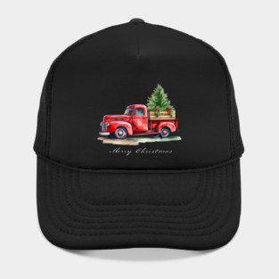 Classic Red Vintage Wagon Truck Christmas Tree Design Hat