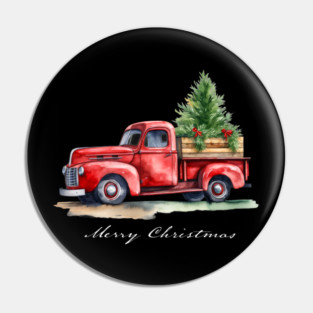 Classic Red Vintage Wagon Truck Christmas Tree Design Pin