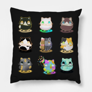 Set of kawaii funny cats real breeds and fantasy cat Pillow