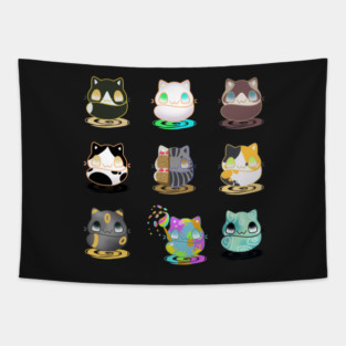Set of kawaii funny cats real breeds and fantasy cat Tapestry