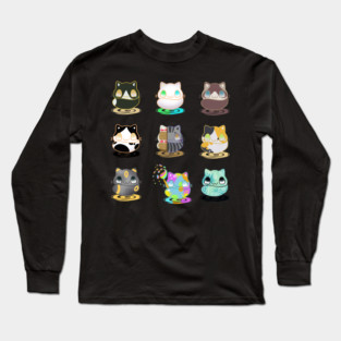 Set of kawaii funny cats real breeds and fantasy cat Long Sleeve T-Shirt
