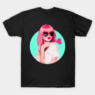 Cartoon pin up sexy woman lollipop sunglases big lips T-Shirt