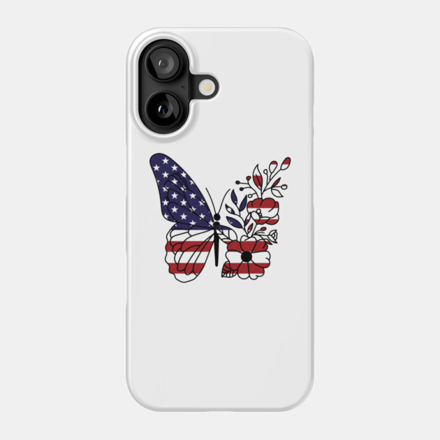 American Flag with Floral Butterfly, 4th of July Phone Case by Darksavage