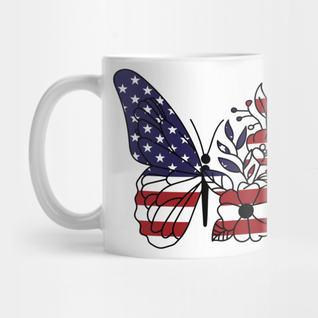 American Flag with Floral Butterfly, 4th of July by Darksavage