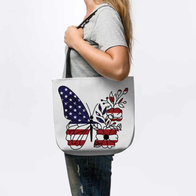 American Flag with Floral Butterfly, 4th of July by Darksavage