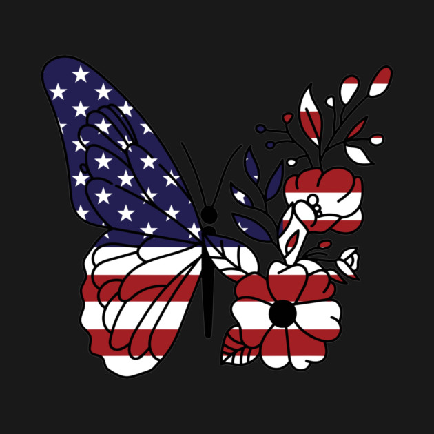 American Flag with Floral Butterfly, 4th of July by Darksavage