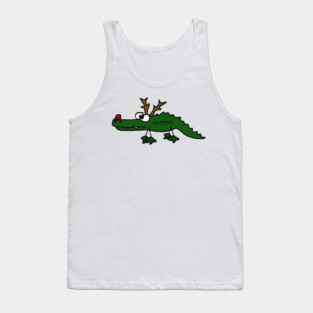Funny Christmas Alligator with Antlers Cartoon Tank Top