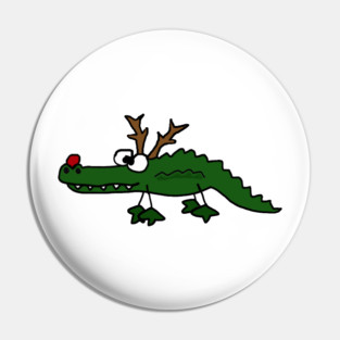 Funny Christmas Alligator with Antlers Cartoon Pin