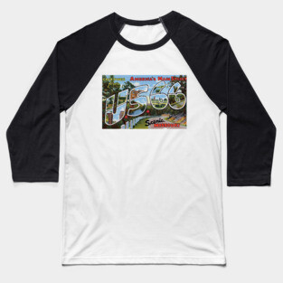 Greetings from the US Route 66 in Scenic Missouri - Vintage Large Letter Postcard Baseball T-Shirt