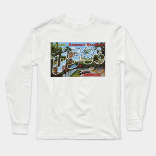 Greetings from the US Route 66 in Scenic Missouri - Vintage Large Letter Postcard Long Sleeve T-Shirt