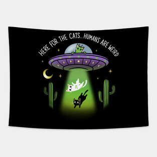 here for the cats alien ufo cats Tapestry