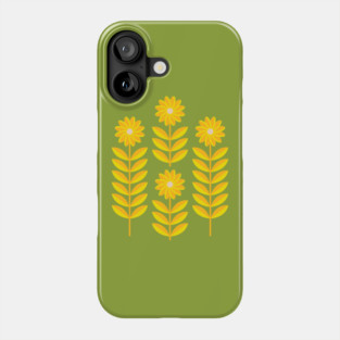 LOVE ME LOVE ME NOT Folk Art Mid-Century Modern Scandi Floral in Yellow and Orange on Green - UnBlink Studio by Jackie Tahara Phone Case