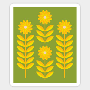 LOVE ME LOVE ME NOT Folk Art Mid-Century Modern Scandi Floral in Yellow and Orange on Green - UnBlink Studio by Jackie Tahara Sticker