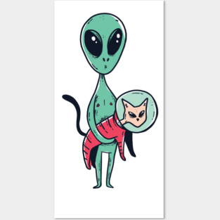 Space Alien Cute Cat Posters and Art