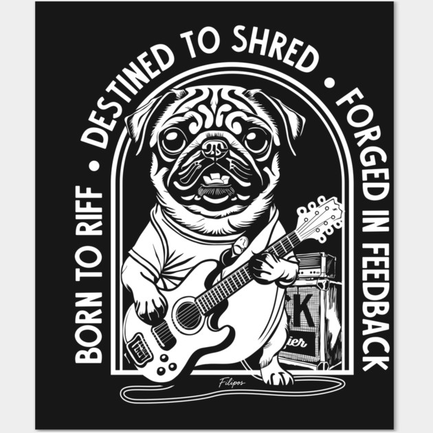 Rockstar Pug, Solo Vibes. Dark edition Wall Art by filiposwear