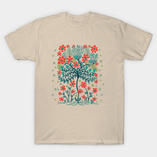 FLOWER BURST Floral Botanical Still Life Flowers in Teal and Coral Orange - UnBlink Studio by Jackie Tahara T-Shirt