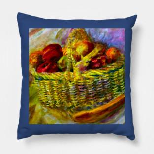 Basket With Fruit Impasto Painting Pillow